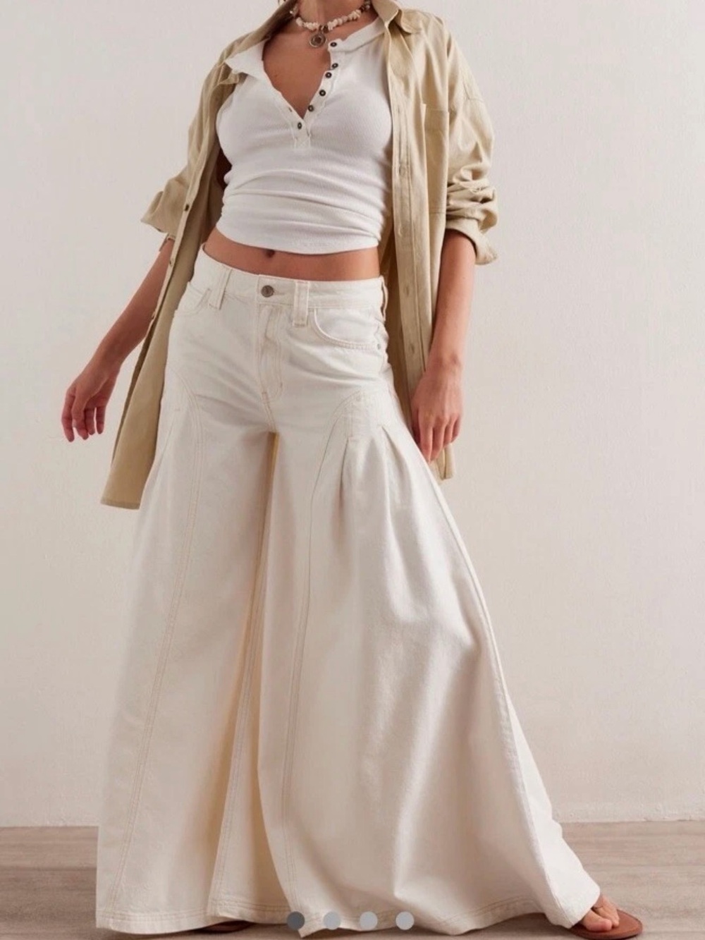 Free People Pandora  Cream Wide Leg High-Waist denim trousers